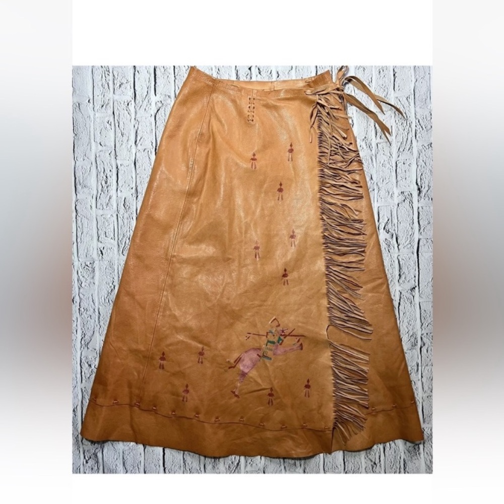 Patricia Wolf Style Native American Motif leather vintage skirt Char Santa Fe